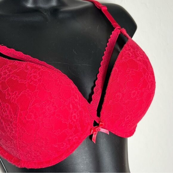 Victoria’s Secret Red Lace Push Up Bra 34DD Cut out Lace Accent Very Sexy - Picture 6 of 12